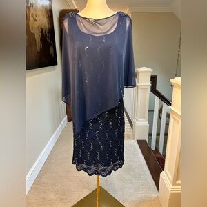 NWT Jackie Jon Navy Blue Sequin Cocktail Party Dress Mother of bride/groom sz 10